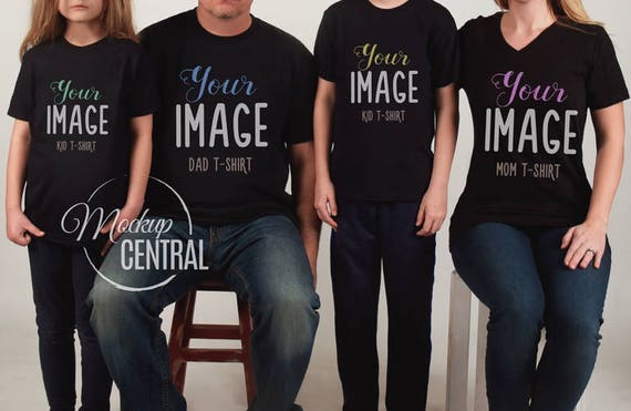 Download Matching Family Sibling Parents Kids Blank Black T-Shirt Mockup - PSD Mockups Free Download ...