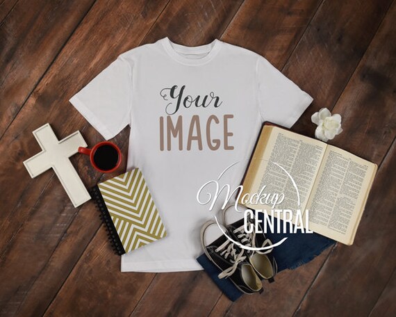Blank White T-Shirt Apparel Mockup Religious Christian Bible Clothing Blank White T-Shirt Apparel Mockup Religious Christian Bible Clothing