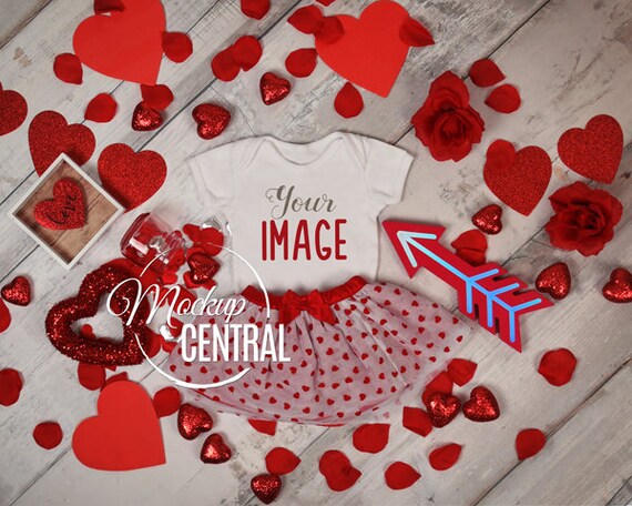 Baby Valentine Blank White Bodysuit Onepiece Mockup Design Styled