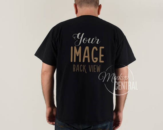Blank Mans Black T-Shirt Apparel Mockup Back View Fashion