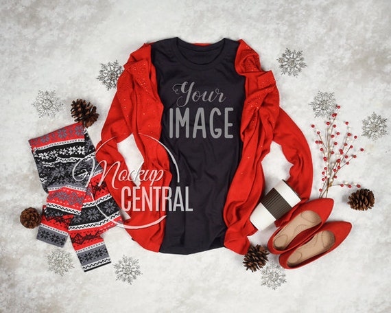 Womens Crew Neck Blank Black T-Shirt Apparel Christmas Mockup