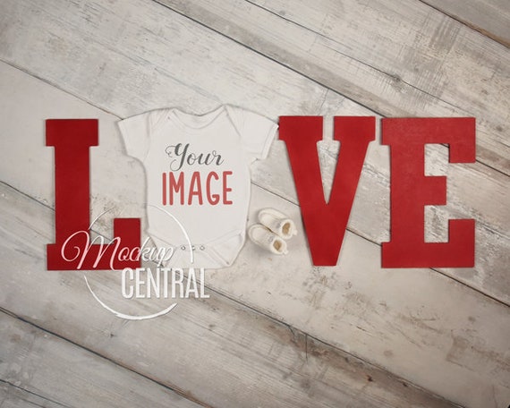 Blank Newborn Baby White Onepiece Mockup With Love Letters