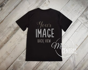 Download Free Blank Back View Black T Shirt Apparel Mockup Unisex Fashion Stock Photography Flat Mock Up Shirt Top View Wood Background Jpg Download Download Free Mockups On Yellow Images Object Mockups PSD Mockup Template