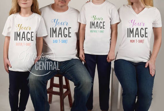 Matching Family Sibling Parents Kids Blank White T-Shirt Mockup
