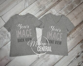 Download Front & Back Blank Gray V-neck T-Shirt Apparel Mockup ...