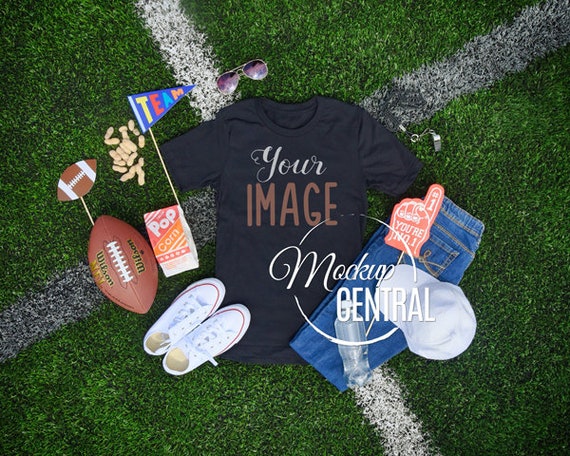 Blank Black Football T-Shirt Apparel Mockup Top View Clothing Blank Black Football T-Shirt Apparel Mockup Top View Clothing