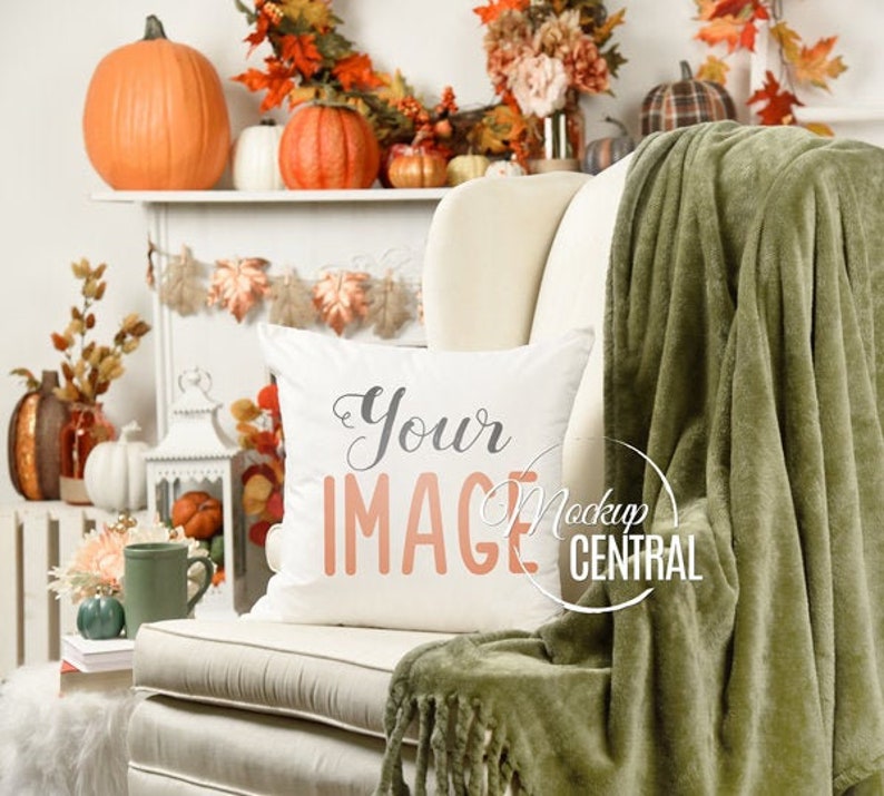 Download Halloween Fall Square Mockup Pillow Living Room Chair ...