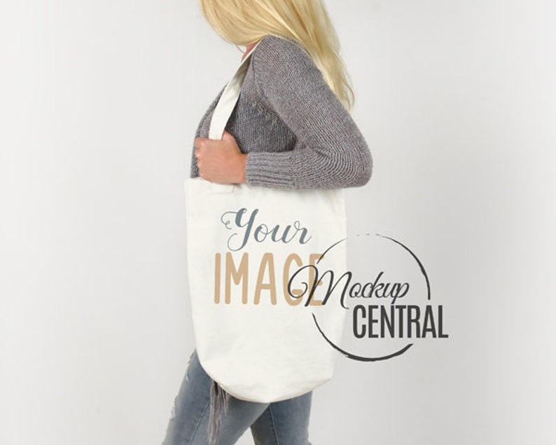 Download Blank White Canvas Tote Bag Mockup Woman Model Holding ...