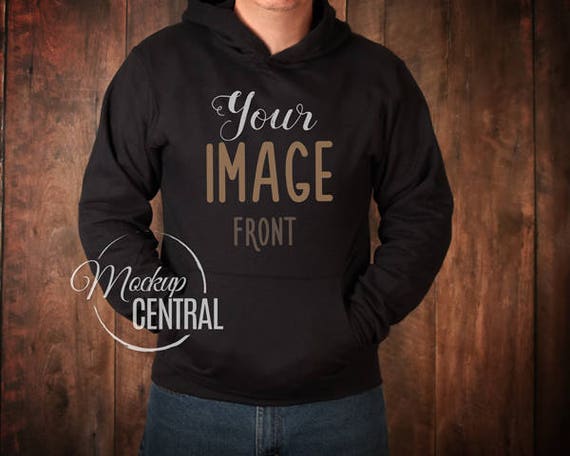 Camiseta de sudadera negra con capucha de hombre en blanco | Etsy España