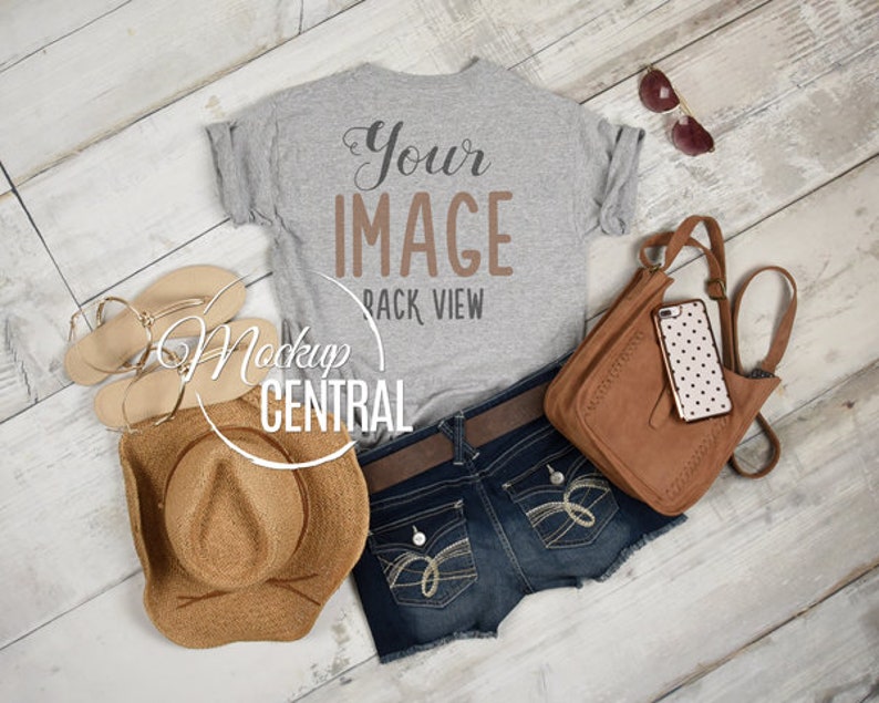 Download Back View Blank Gray Woman's T-Shirt Apparel Mockup JPG | Etsy