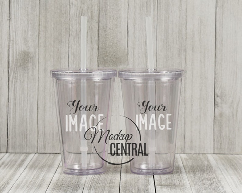 Download Clear Acrylic Insulated Tumbler 16 oz Cup Set Mockup Stock ...