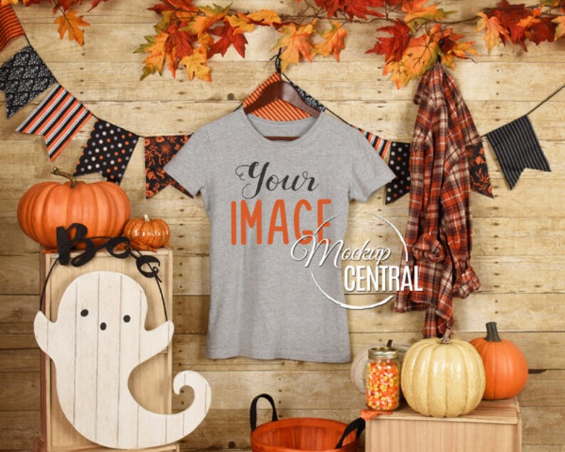 Download Blank Gray T-Shirt Halloween Fall Apparel Mockup Autumn Stock | Etsy