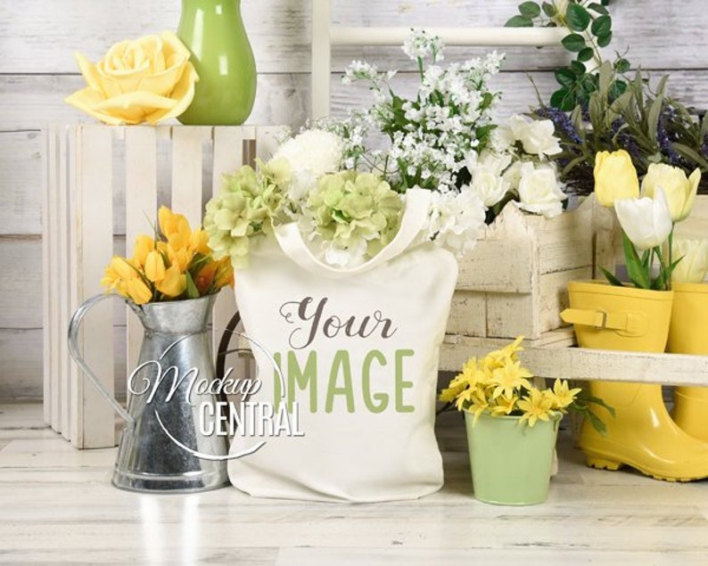 Download Blank White Canvas Tote Bag Mockup Spring Garden Shopping ...