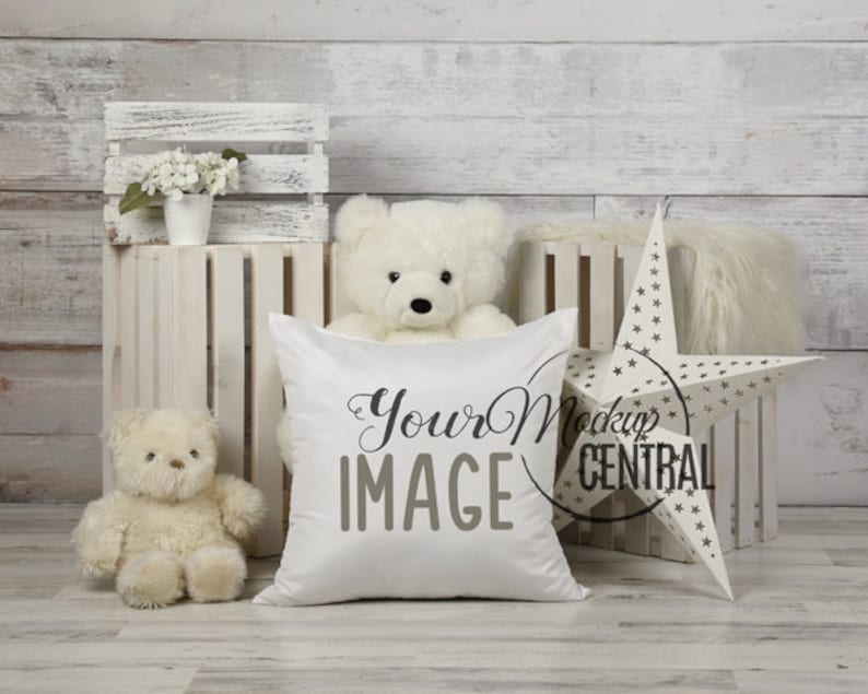 Download Children's Blank White Square Mockup Pillow Bedroom Photo ...