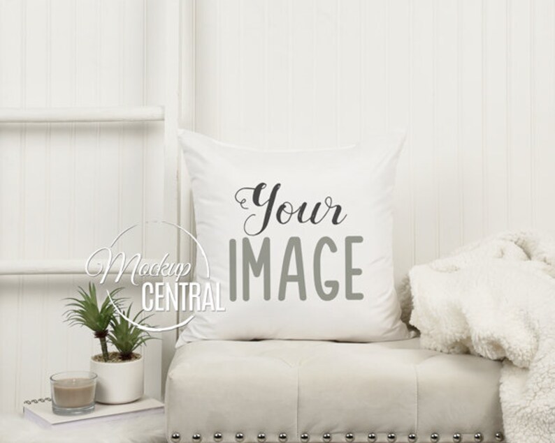 Blanco blanco blanco mockup almohada sala de estar silla foto | Etsy