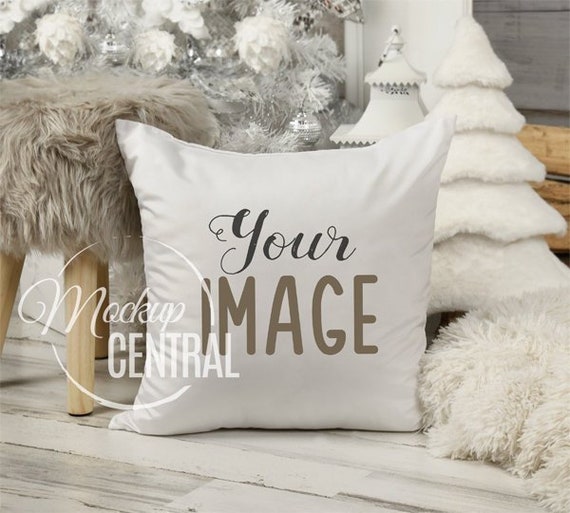Download Blank White Square Mockup Christmas Pillow Festive Chair Etsy