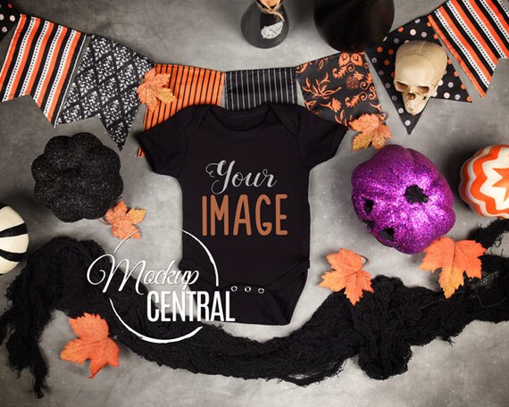 Download Blank Black Baby Onesie Halloween Mockup Fall Fashion ...