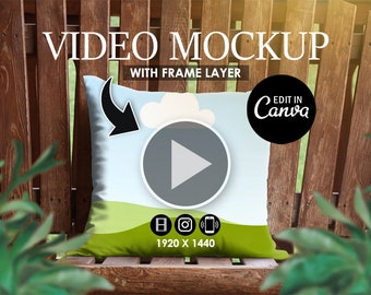 Video Mockup, Animated Pillow Mockup Template, Canva Template, Editable Pillow Mock Up, Drag Drop