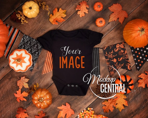 Blank Black Baby Fall Bodysuit Mockup Halloween Design Styled Etsy