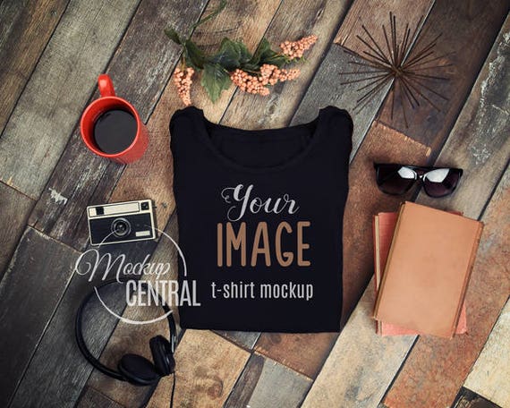 Download Blank Black Top View T Shirt Flat Lay Apparel Mockup Fashion Etsy