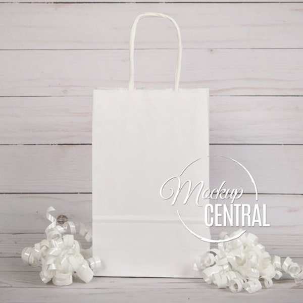 Blank White Birthday Wedding Party Gift Bag Mockup Design, Paper Bag Background for Sticker Label Design Tag, Photo Mock Up JPG