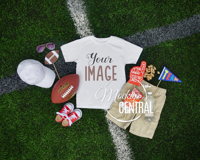 Blank White Youth Football Tshirt Apparel Mockup Top View Etsy