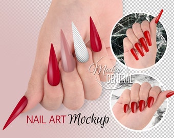 Nail Polish Sticker Wraps Mockup, Nail Polish Press-On Nail Mockup Photo, Finger Nail Art Strip Mockup, Photoshop Template