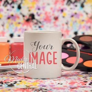 Blank White Art Coffee Glass Cup Mockup - Styled Stock Photography, Artist Mug Photo on Table Top, Design Mock Up, JPG Digital Download