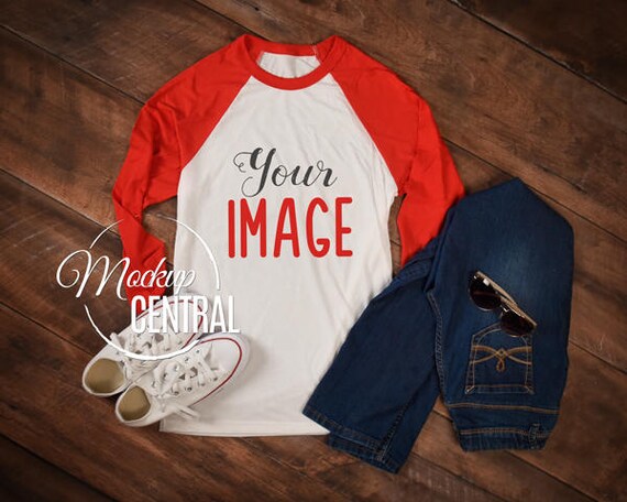 Blank White And Red Baseball T Shirt Apparel Mockup Fashion Etsy