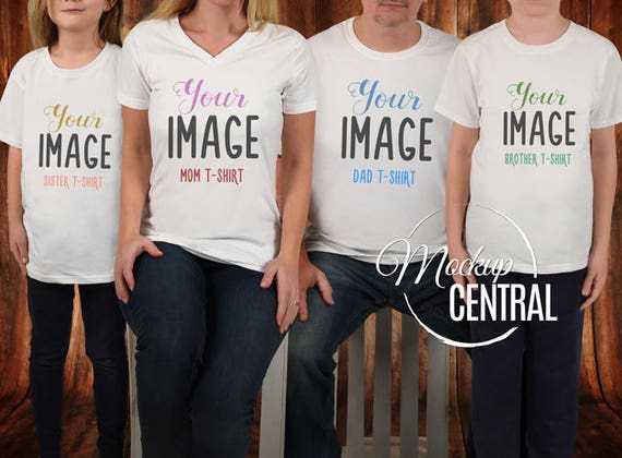 Download Matching Family and Sibling Blank White T-Shirt Mockup ...