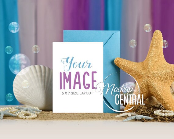 Blank White Invitation Card Mermaid Mockup Design Birthday Etsy