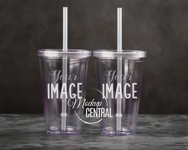 Download Clear Acrylic Insulated Tumbler 16 oz Cup Set Mockup Stock ...