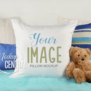 Blank White Square Child Baby Nursery Mockup Pillow, Bedroom Photo Mock Up, Mockup Throw Pillow, Styled Stock Photography, JPG Download