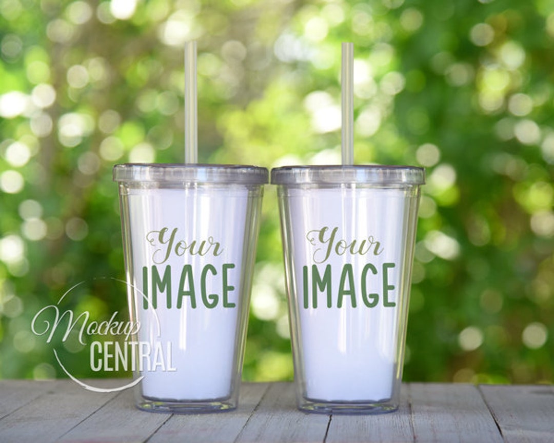 Clear Acrylic Insulated Tumbler 16 Oz Cup Mockup Stock Photography on White  Tabletop, Graphic Design Mock up Photo, JPG Digital Download 