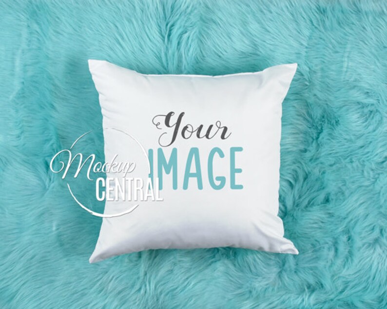 Download Blank White Square Mockup Pillow on Fur Blanket Top View ...