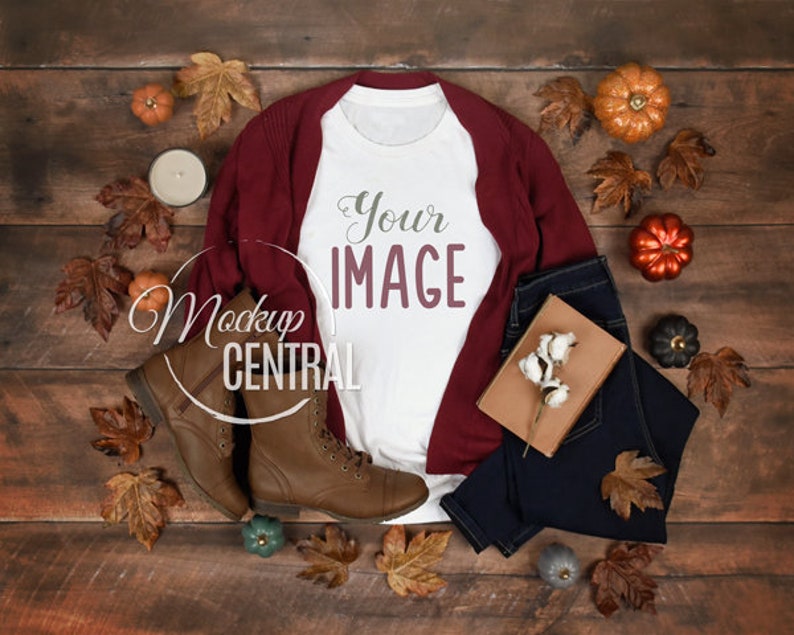 Download Fall Mockup Women's Crew Neck Blank White T-Shirt Top View ...