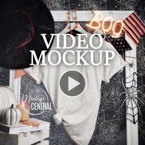Video T-Shirt Mockup, Halloween Shirt Mockup Template, Spooky Tshirt on Hanger, Apparel Mock Up for Graphic POD Store