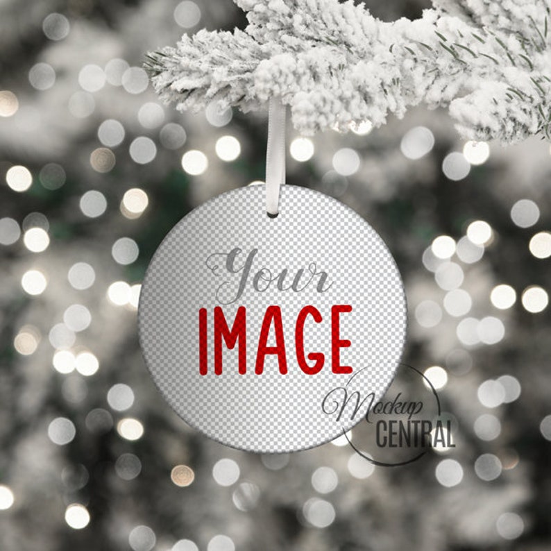 Round Christmas Ornament Mockup, Stock Photography Template, Blank White Ornament Graphic Design Mock Up, Transparent PNG Digital Download image 1