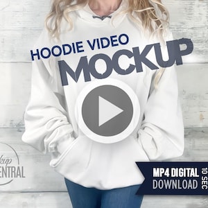 Video Hoodie Mockup, White Hooded Sweatshirt Mockup Template, Real Hoodie on Girl Model, Cozy Teen Apparel Mock Up for Graphic POD Store