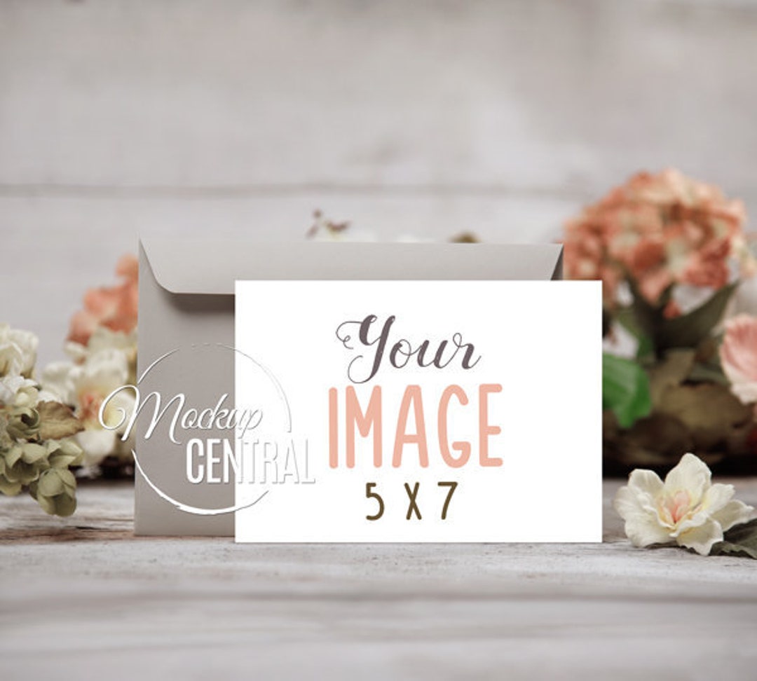 Blank White Floral Invitation 5 X 7 Card Mockup Design, Rustic ...