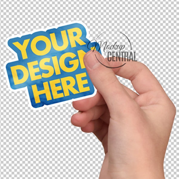 Hand Holding Mockup, Isolated Sticker Product Thumb Display
