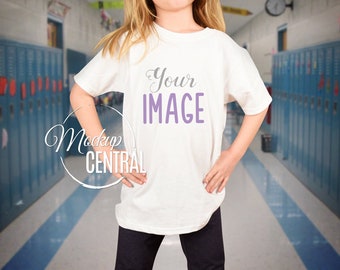 Blank Youth Child Girls Toddler School White T-Shirt Mockup, Kindergarten Graduation Clothing Photography, Mock Up Shirt, Digital JPG