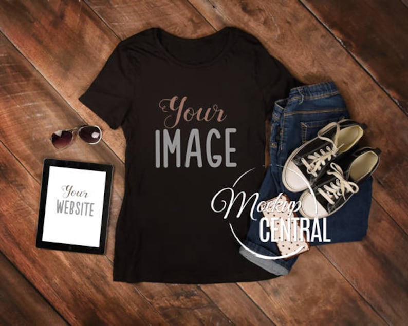 Download Blank Black Crew T-Shirt Top Apparel Mockup Fashion Design | Etsy