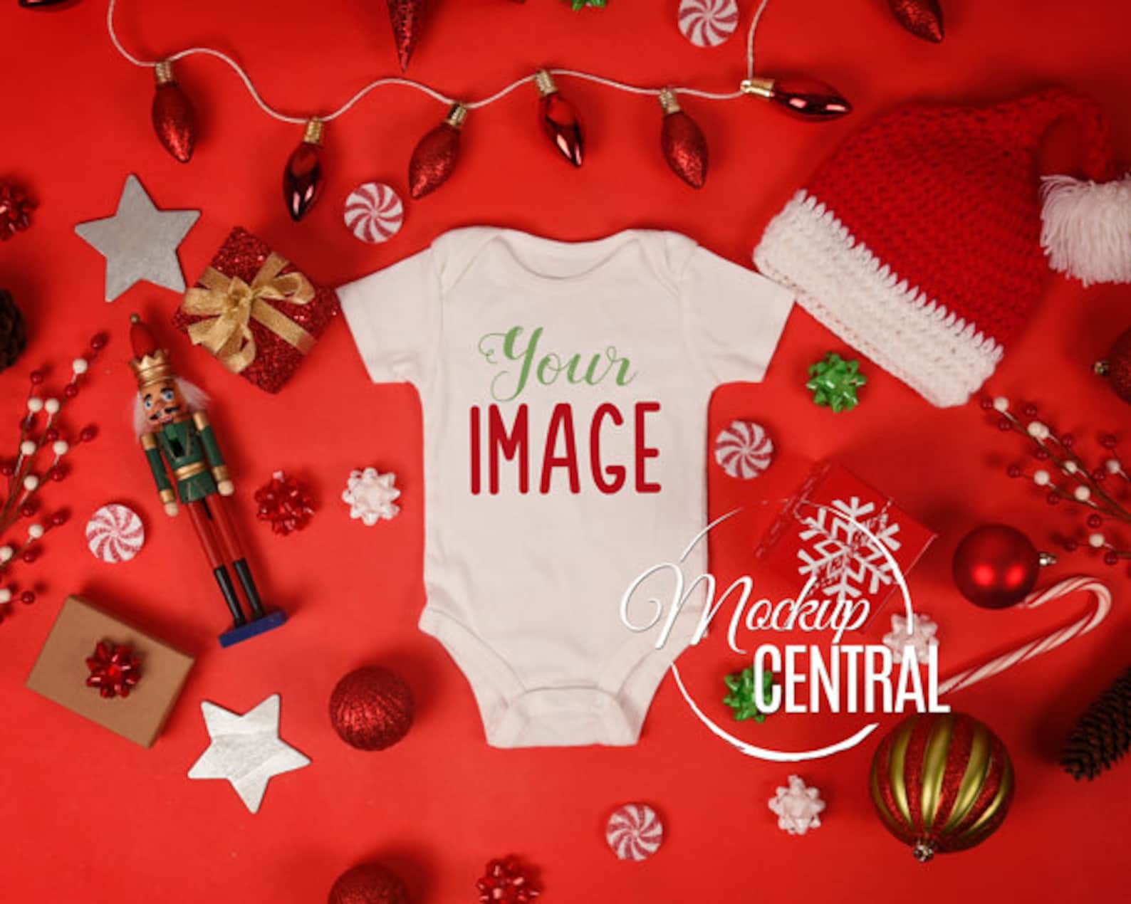 Download Blank White Baby Christmas Bodysuit Mockup Infant One ...