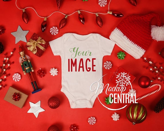 Download Blank White Baby Christmas Bodysuit Mockup Infant One ...
