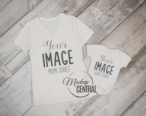 Matching Mom And Baby Blank White T Shirt And Onepiece Mockup Etsy