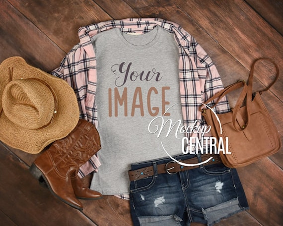 Blank Gray T-Shirt Apparel Mockup Woman's Country Cowgirl | Etsy