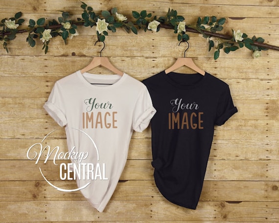 Download Woman S Blank White And Black T Shirt Apparel Mockups Etsy