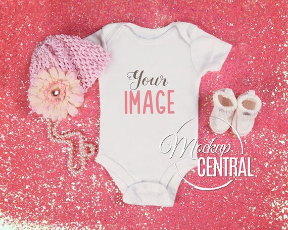 Blank White Baby One Piece Mockup Fashion Design Styled Stock Etsy
