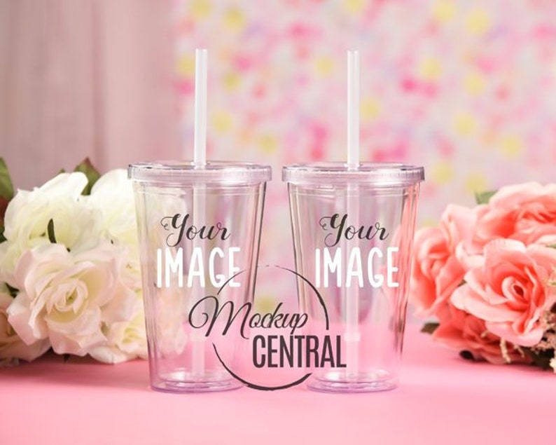 Download Pretty Pink Clear Insulated Tumbler 16 oz Cup Set Mockup ...